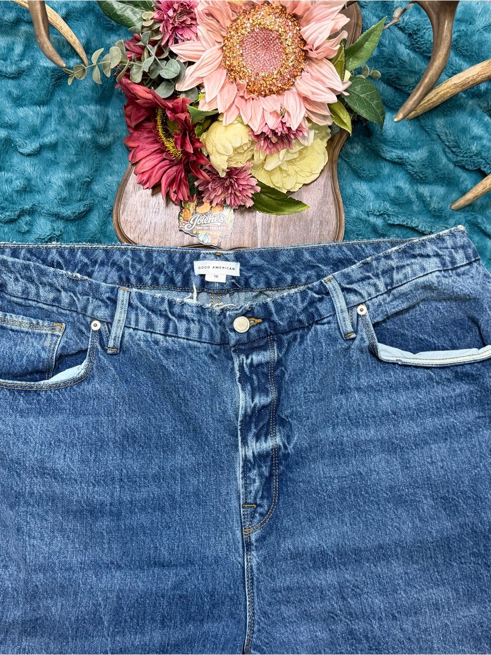 Good American Size 16 90s High Rise Rigid Straight Leg Jeans Blue - Picture 5 of 5